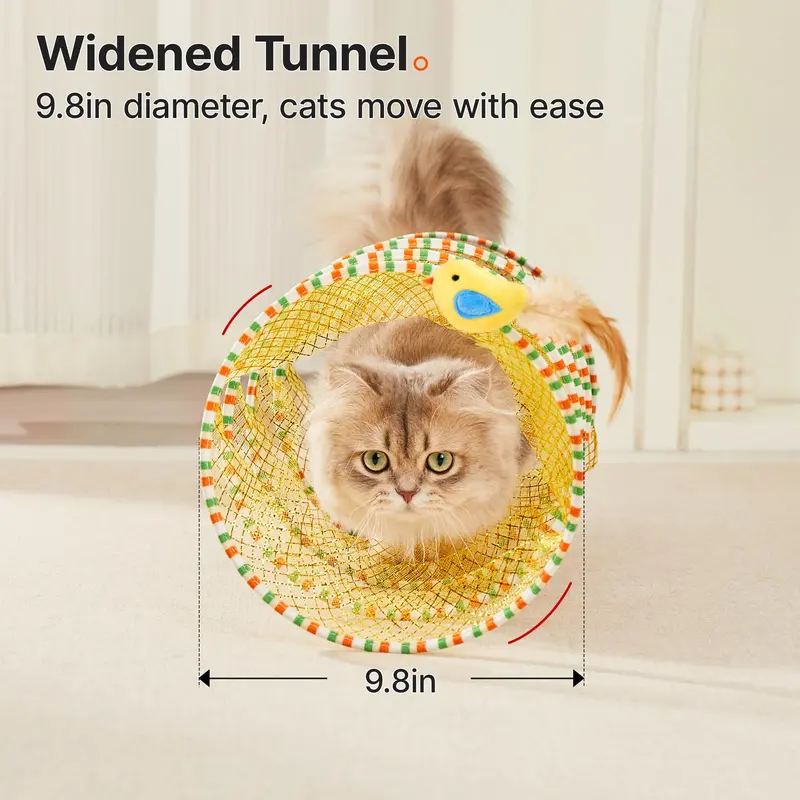 Potaroma Spiral Tunnel Cat Toy, Cat Self Play Spiral Kitten Collapsible Spring Tunnel Toy for Indoor Cats with Feather and Bell, 20 Inches Unfolded