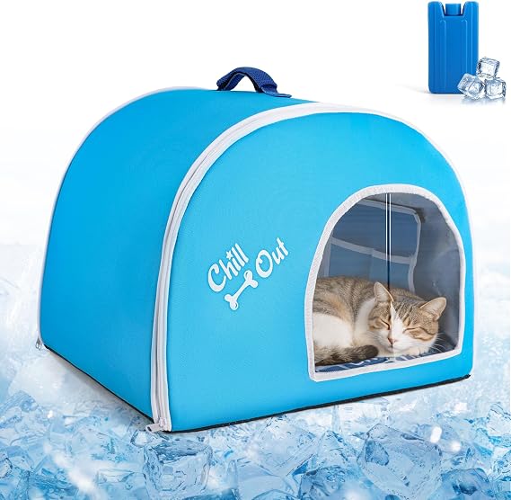 Cat Cooling House, Outdoor Pet Cooling Shelter, Waterproof Summer Cooling House for Cat and Dog, Foldable Cat Sleeping Ice House for Outdoor & Indoor, A Cat House for Summer Use, Blue